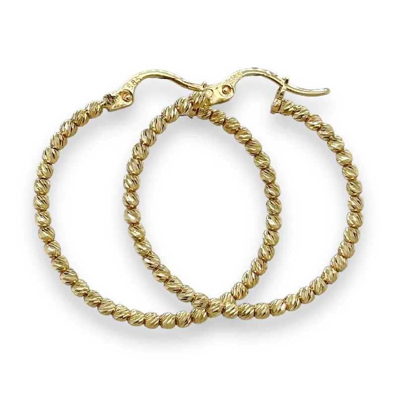 Geometric Earrings for Women-14K Y Gold 29mm Dia Cut Beaded Hoop Earrings