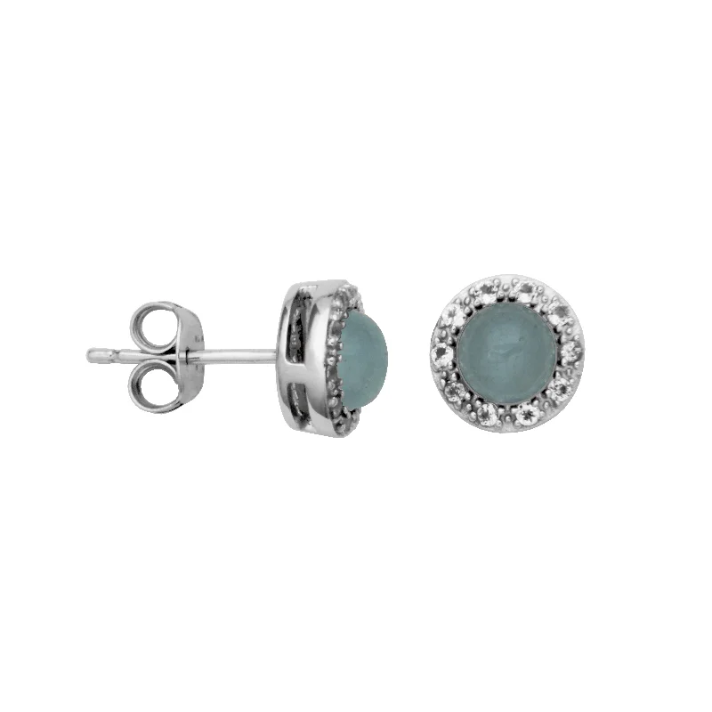 Colorful Gemstone Earrings-Sterling Silver Milky Aquamarine and White Topaz Earrings