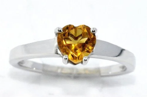 Elegant Silver Ring for Women-1 Ct Citrine Heart Ring .925 Sterling Silver Rhodium Finish