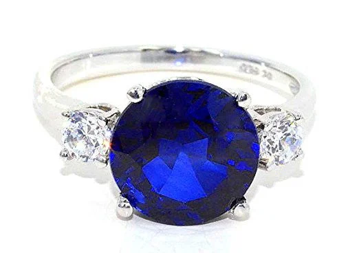 Gorgeous Wedding Band-4 Ct Created Blue Sapphire & White Topaz Round Ring .925 Sterling Silver Rhodium Finish