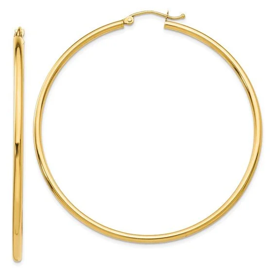 Luxury Earrings for Wedding-14K Y Gold Polished 2x55mm Tube Hoop Earrings