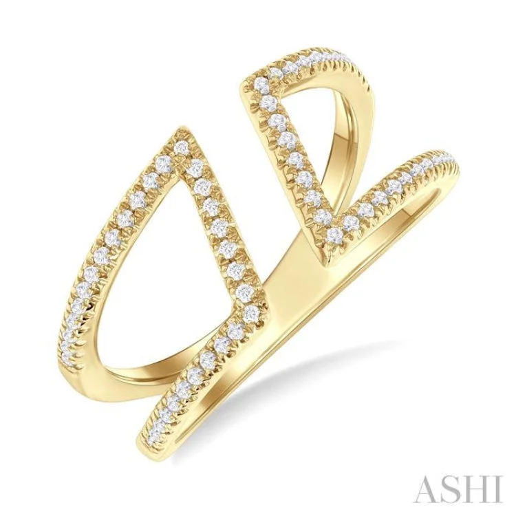 Wedding Band with Diamonds-1/4 ctw Geometric Wide Split Lightweight Round Cut Diamond Open Fashion Ring in 10K Yellow Gold