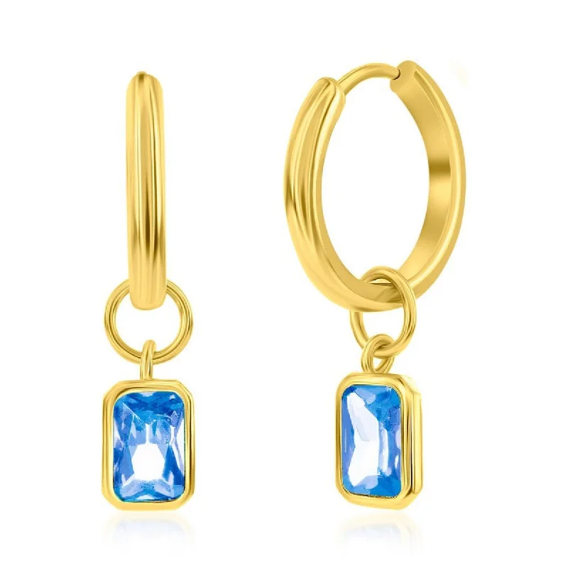 Classic Gold Stud Earrings-YGP Sterling Huggie Earrings with Blue CZ Drop