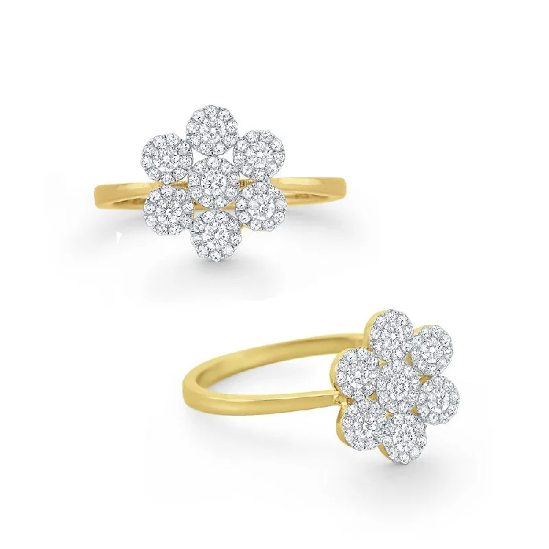 Unique Wedding Ring Set-Diamond Flower Cluster Ring Set in 14 Kt. Gold