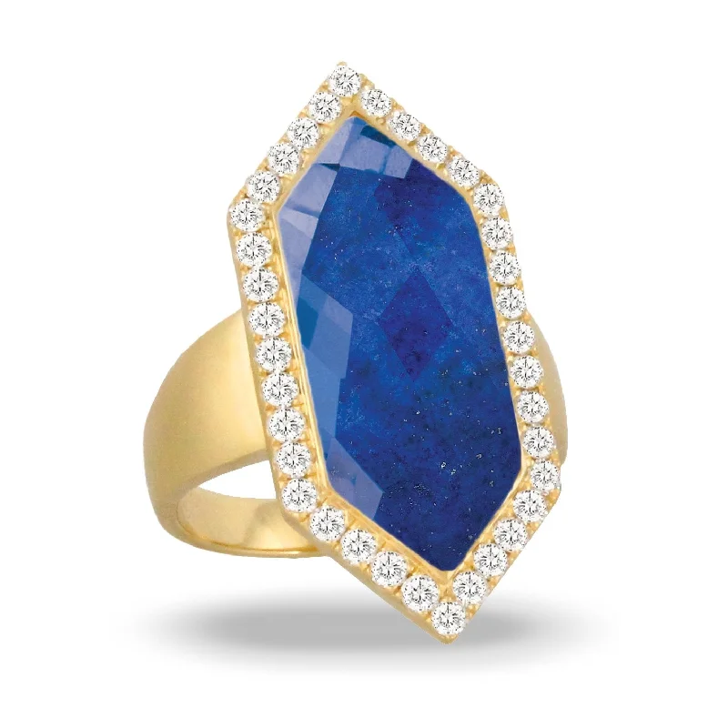 Personalized Engagement Ring-Doves Royal Lapis Collection 18K Yellow Gold Diamond Ring