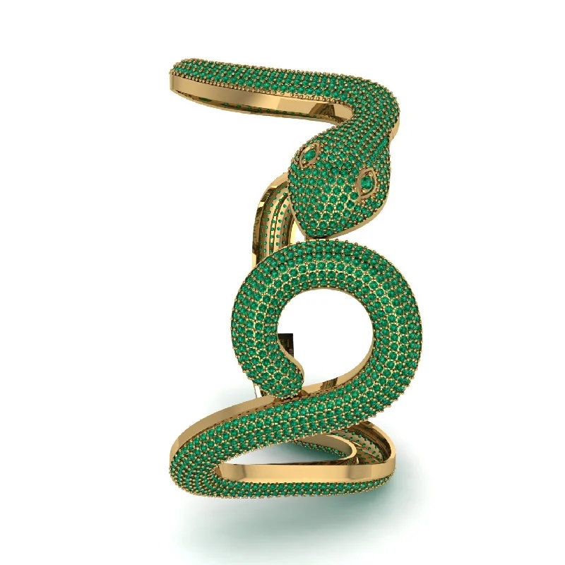 Handmade Gold Bangle Bracelet-Gorgeous Emerald Snake Bracelet - Ronald No. 7