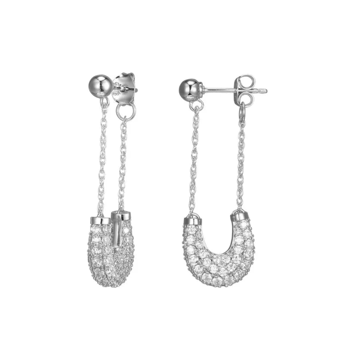 Crystal Drop Earrings-SS CZ Safety Pin Style Earrings