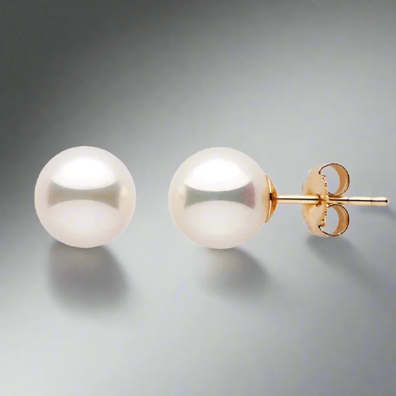 Minimalist Silver Earrings-14K Y Gold 6.5X7mm Cultured Akoya Pearl Stud Earrings