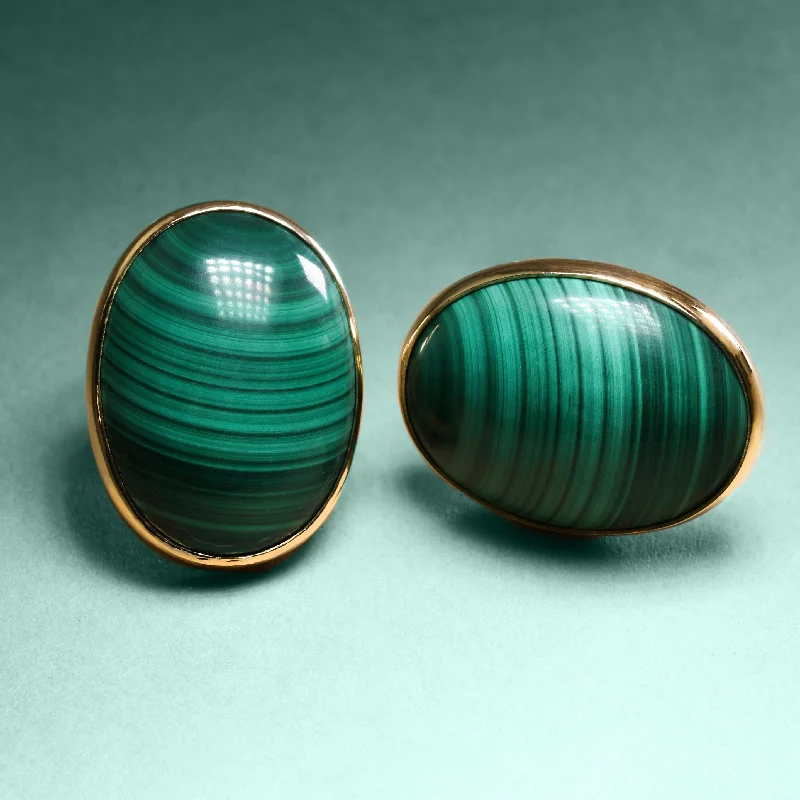 Funky Earrings for Teens-Estate Malachite Baubles In Gold