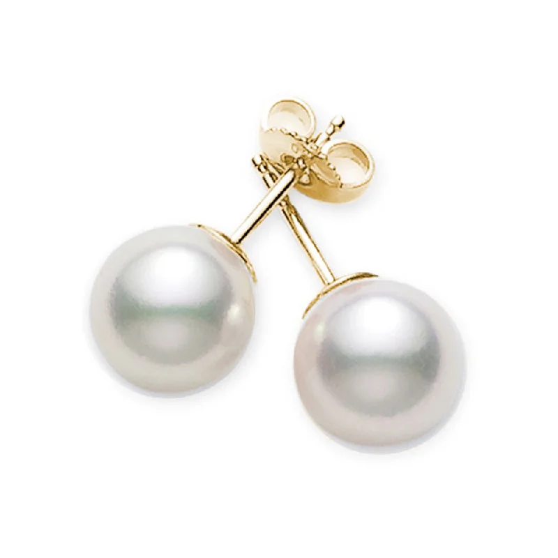 Geometric Earrings for Women-14K Y Gold 8.5X9mm Cultured Akoya Pearl Stud Earrings