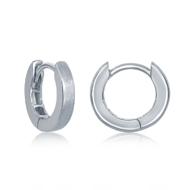 Stunning Wedding Earrings-SS Brushed Huggie Hoop Earrings