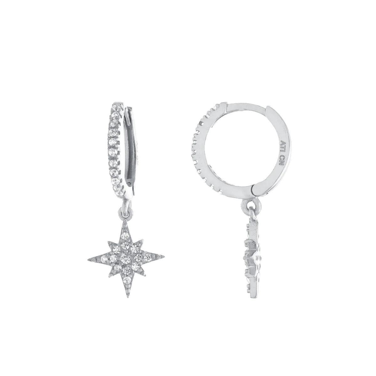 Unique Gold Earrings-SS 11mm Dangle Star CZ Hoop Earrings