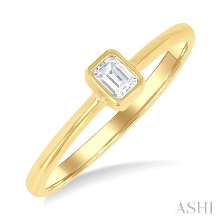 Diamond Wedding Band for Bride-1/6 ctw Petite Bezel Set Emerald Cut Diamond Fashion Ring in 10K Yellow Gold