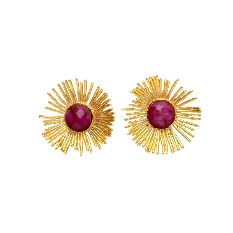 Ethnic Earrings for Women-Ruby Sunrise Stud Earrings