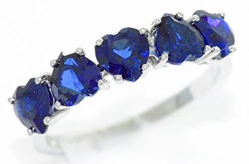 Wedding Ring for Special Occasions-2.5 Ct Created Blue Sapphire Heart Ring .925 Sterling Silver Rhodium Finish