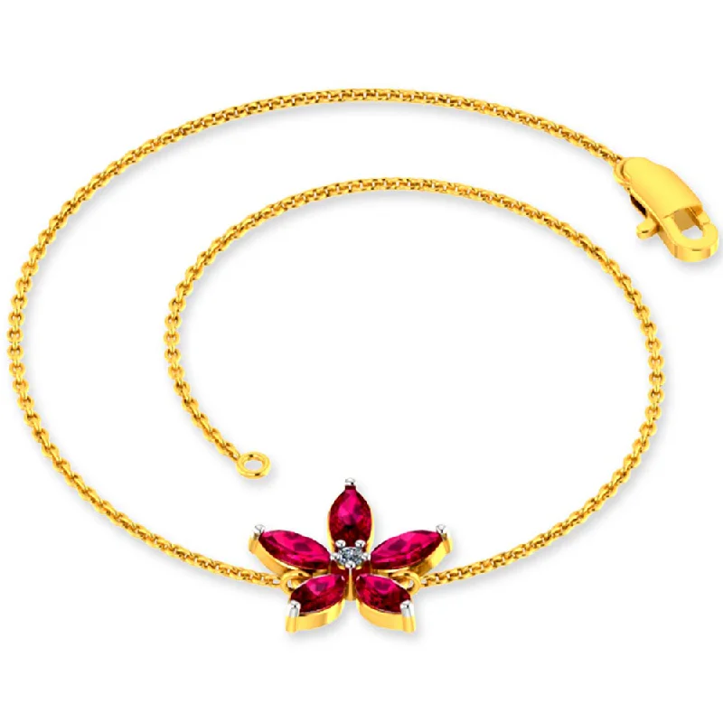 Fashionable Crystal Bracelet-Designer 18k Gold And Red Gemstone Embellished Flower Motif Bracelet For Women From Diamond Collection Pc Chandra