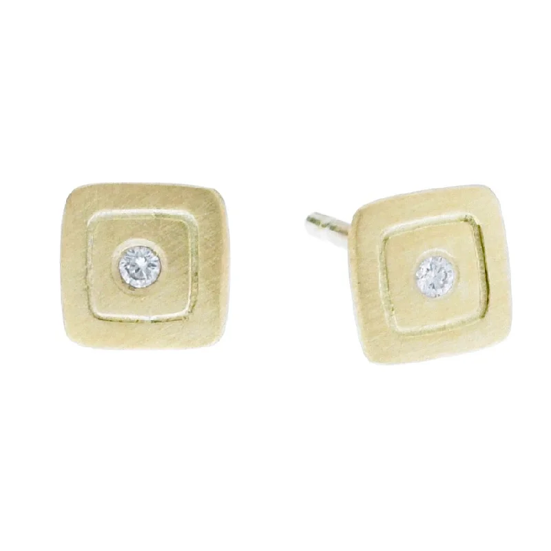 Dainty Earrings for Women-Eclipse Post Earrings - gold + diamond square