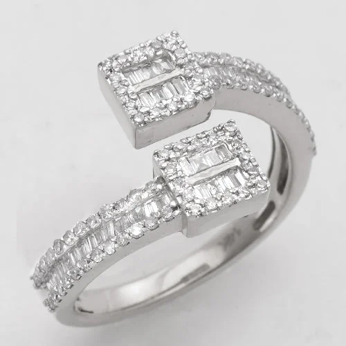 Simple Silver Engagement Ring-14KW 0.70CTW DIAMOND BAGUETTE & ROUND CUT CUFF