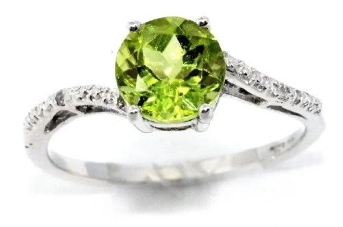 Vintage Engagement Ring with Diamonds-1.5 Ct Peridot & Diamond Round Ring .925 Sterling Silver Rhodium Finish