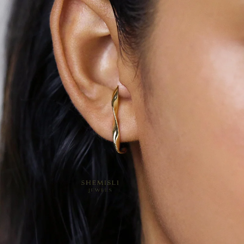 Handmade Dangle Earrings-Stud Lobe cuff earrings, Twisted Wire, Unisex, Gold, Silver SHEMISLI SS054