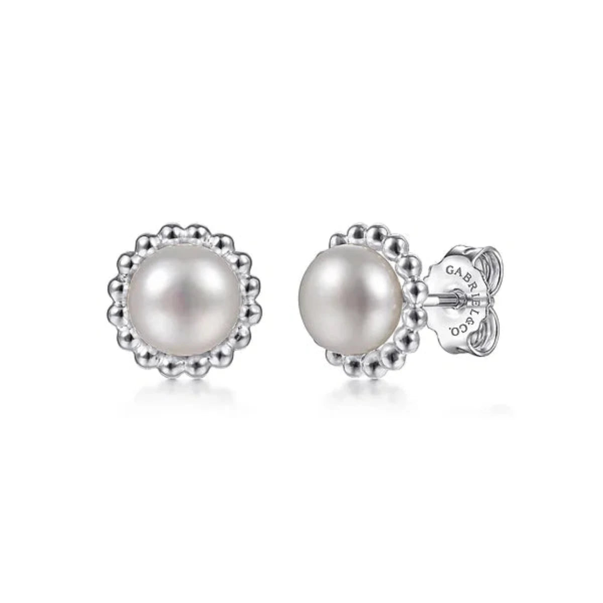 Modern Bridal Earrings-SS Beaded Pearl Stud Earrings