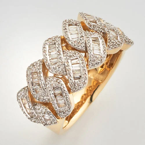 Custom Diamond Band-10KY 1.30CTW BAGUETTE DIAMOND MIAMI CUBAN MENS