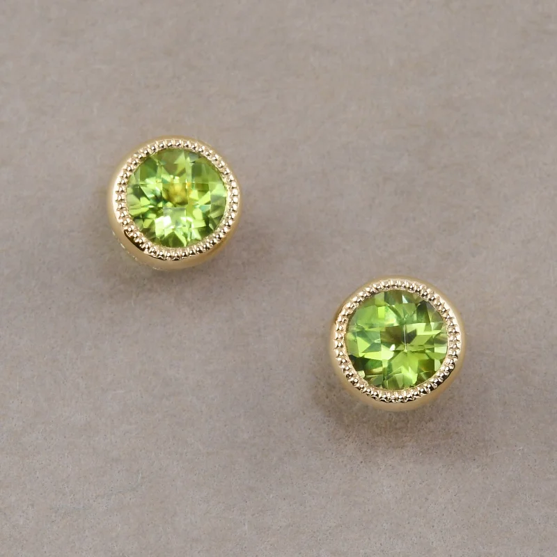 Vintage Wedding Earrings-Bezel-Set Peridot Studs