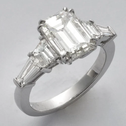 Custom Ring for Engagement-18KW 4.12CTW EMERALD CUT DIAMOND BRIDAL RING