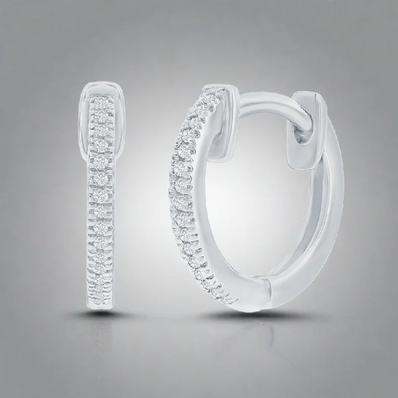 Small Hoop Earrings for Women-SS 0.06ctw I/SI2 13mm Huggie Diamond Earrings