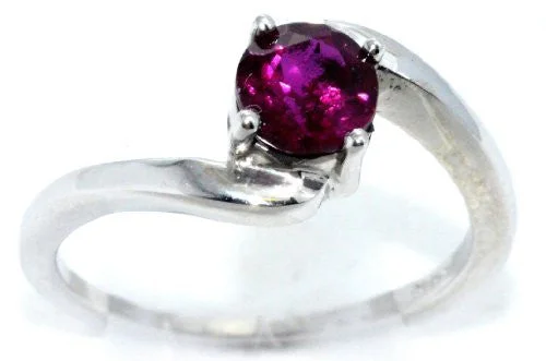 Custom Engagement Ring Set for Women-1 Ct Created Ruby Round Ring .925 Sterling Silver Rhodium Finish