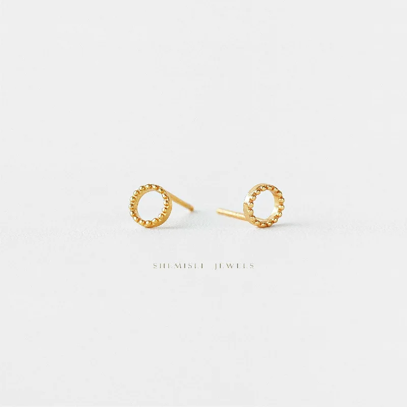 Crystal Drop Earrings-Tiny Dotty Open Circle Studs Earrings, Unisex, Gold, Silver SHEMISLI - SS132