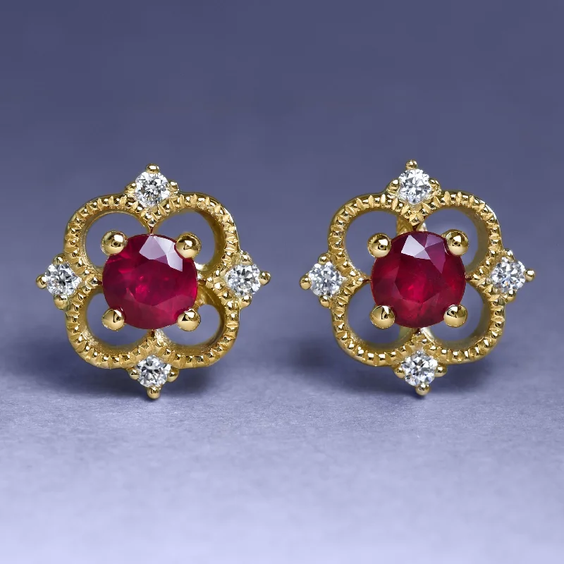 Elegant Drop Earrings-Ruby Crown Studs