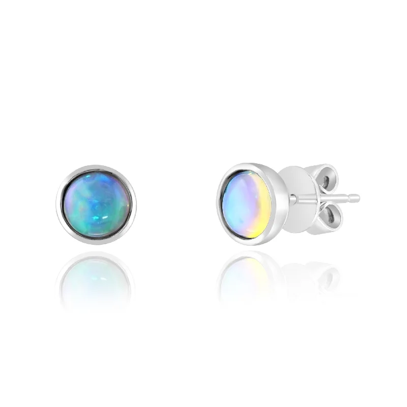 Beaded Dangle Earrings-14K White Gold Opal Stud Earrings