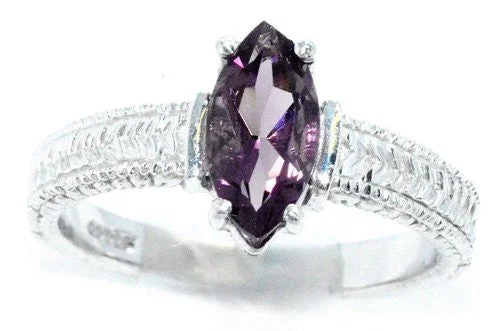 Stunning Engagement Ring-1 Ct Alexandrite Marquise Ring .925 Sterling Silver Rhodium Finish