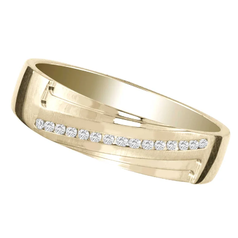 Unique Wedding Band with Diamonds-14K 0.10CT Diamond MEN'S BAND