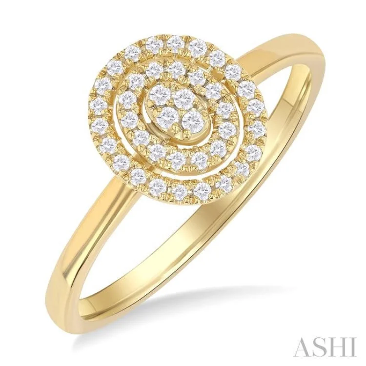 Large Engagement Ring-1/6 ctw Double Halo Oval Shape Petite  Round Cut Diamond Fashion Ring in 10K Yellow Gold