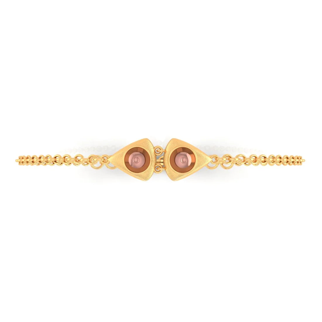 Vintage Leather Bracelet-14KT (585) Yellow Gold Bracelet With Clasp And Triangular Charms (Free Size - Adjustable)