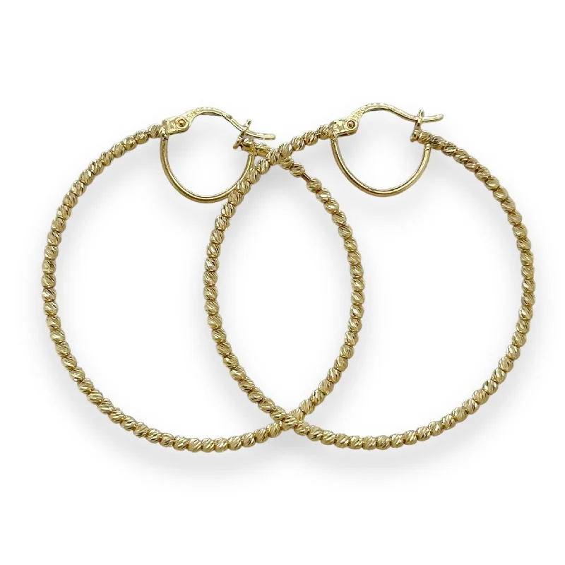 Classic Round Earrings-14K Y Gold 47mm Dia Cut Beaded Hoop Earrings