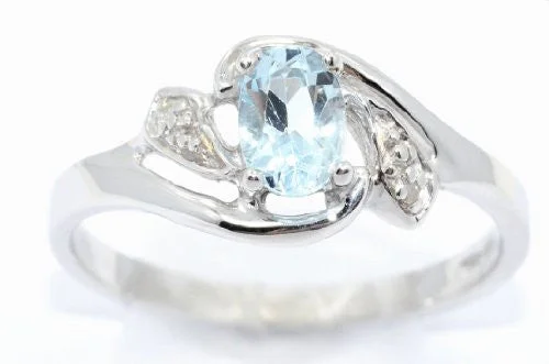 Platinum Wedding Band for Women-0.50 Ct Genuine Aquamarine & Diamond Oval Ring .925 Sterling Silver Rhodium Finish