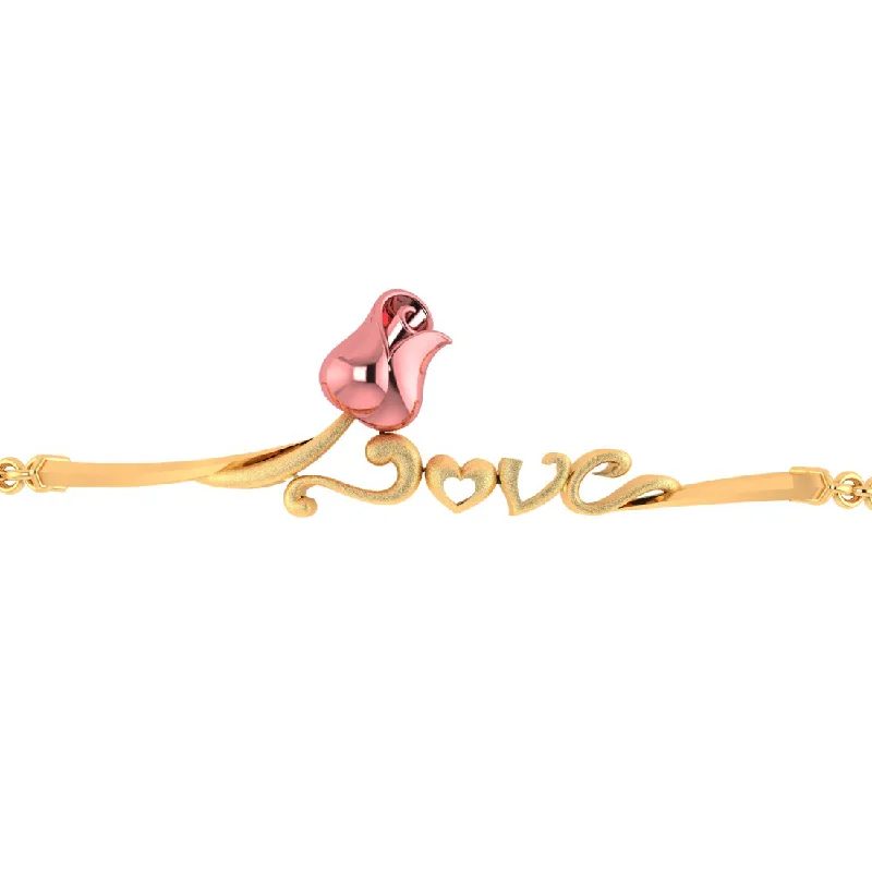 Diamond Bracelet for Women-14k Gold Love Word Pink Flower Bracelet