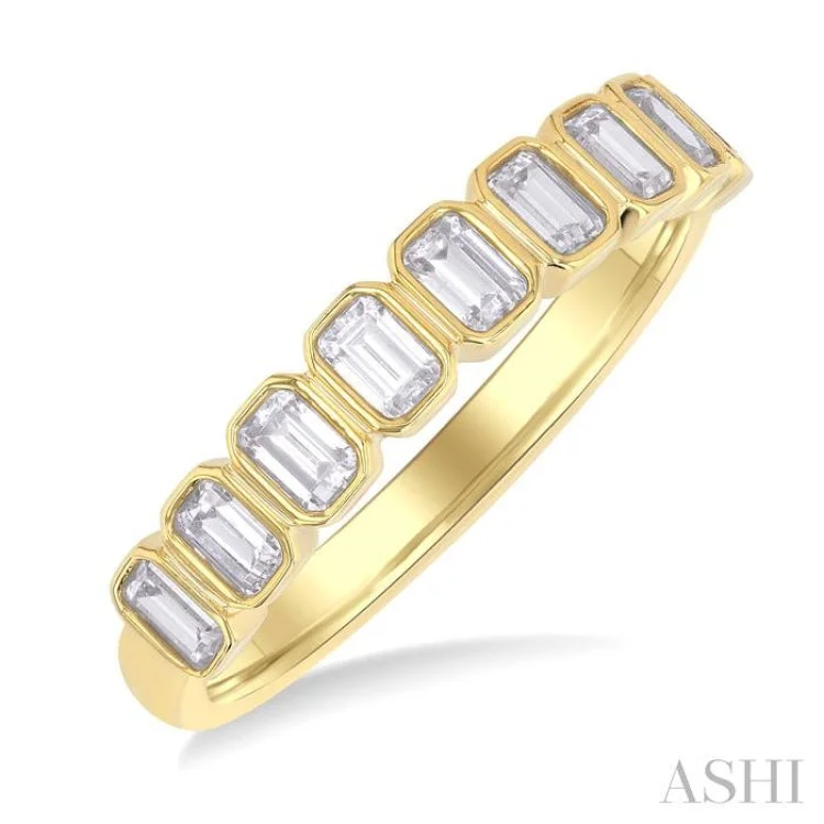 Stackable Engagement Rings-3/4 ctw North-South Bezel Set Emerald Cut Diamond Fashion Band in 14K Yellow Gold