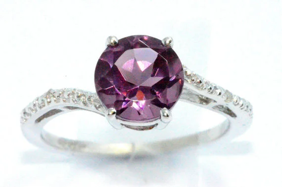 Silver Promise Ring-1.5 Ct Alexandrite & Diamond Round Ring .925 Sterling Silver Rhodium Finish