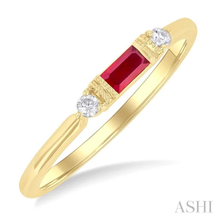 Customizable Wedding Band Set-4X2 MM Baguette Cut Ruby and 1/20 ctw Round Cut Diamond Precious Fashion Ring in 10K Yellow Gold