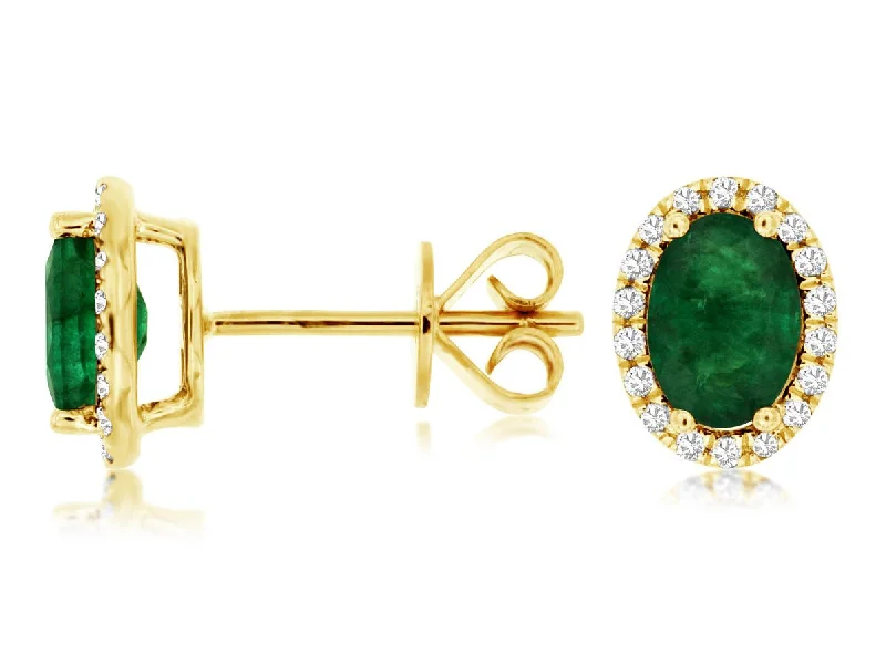 Diamond Stud Earrings-14K Y Gold 0.19cttw Diamond and 1.40cttw Emerald Halo Earrings