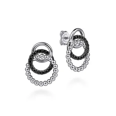 Vintage Silver Earrings-Sterling Silver Black Spinel Bujukan Link Stud Earrings