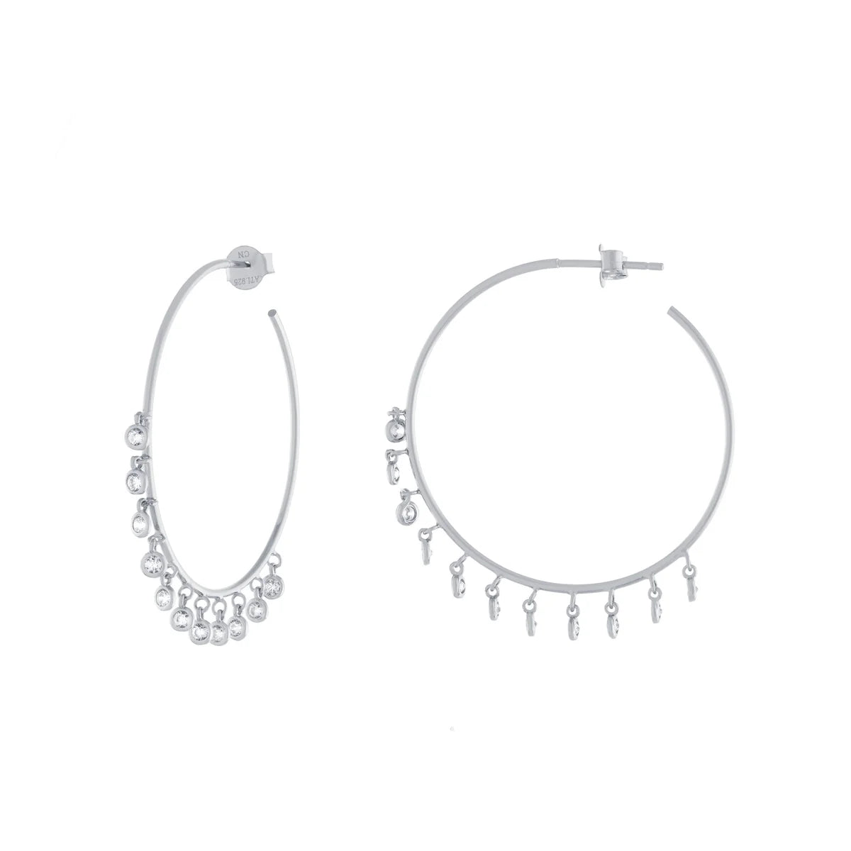 Unique Design Earrings-SS 35mm Dangle CZ Hoop Earrings