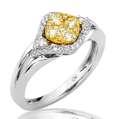 Stunning Engagement Ring-14KW 0.65CTW FANCY YELLOW DIAMOND KITE SHAPED CLUS