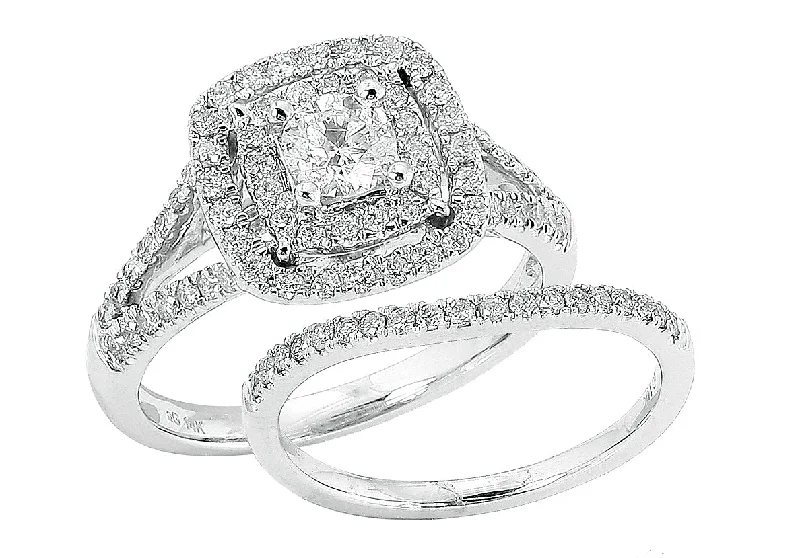 Fashionable Engagement Ring Set-14KW 1.10CTW DIAMOND FANCY BRIDAL SET [0.40CT CTR]