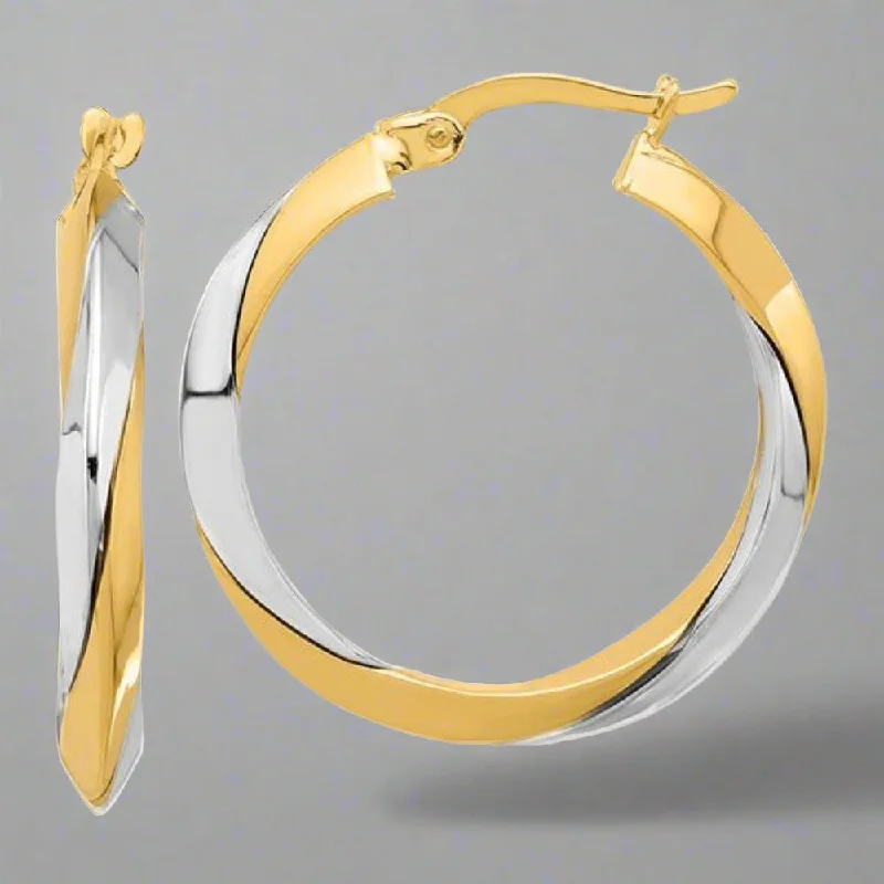 Gold Hoop Earrings-14K TT Gold Polished Twist Hoop Earrings 2.3grms