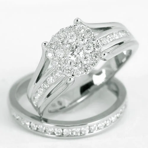 Unique Wedding Band with Diamonds-14KW 1.00CTW CLUSTER DIAMOND RING